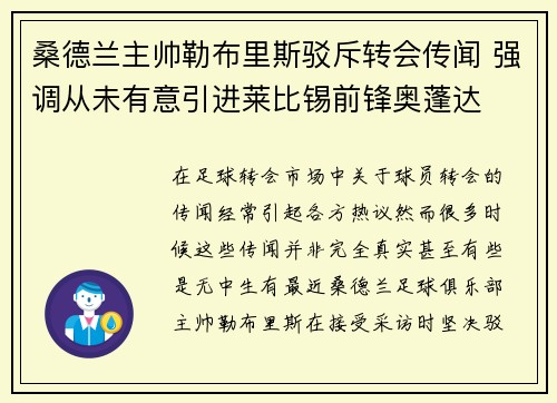 桑德兰主帅勒布里斯驳斥转会传闻 强调从未有意引进莱比锡前锋奥蓬达